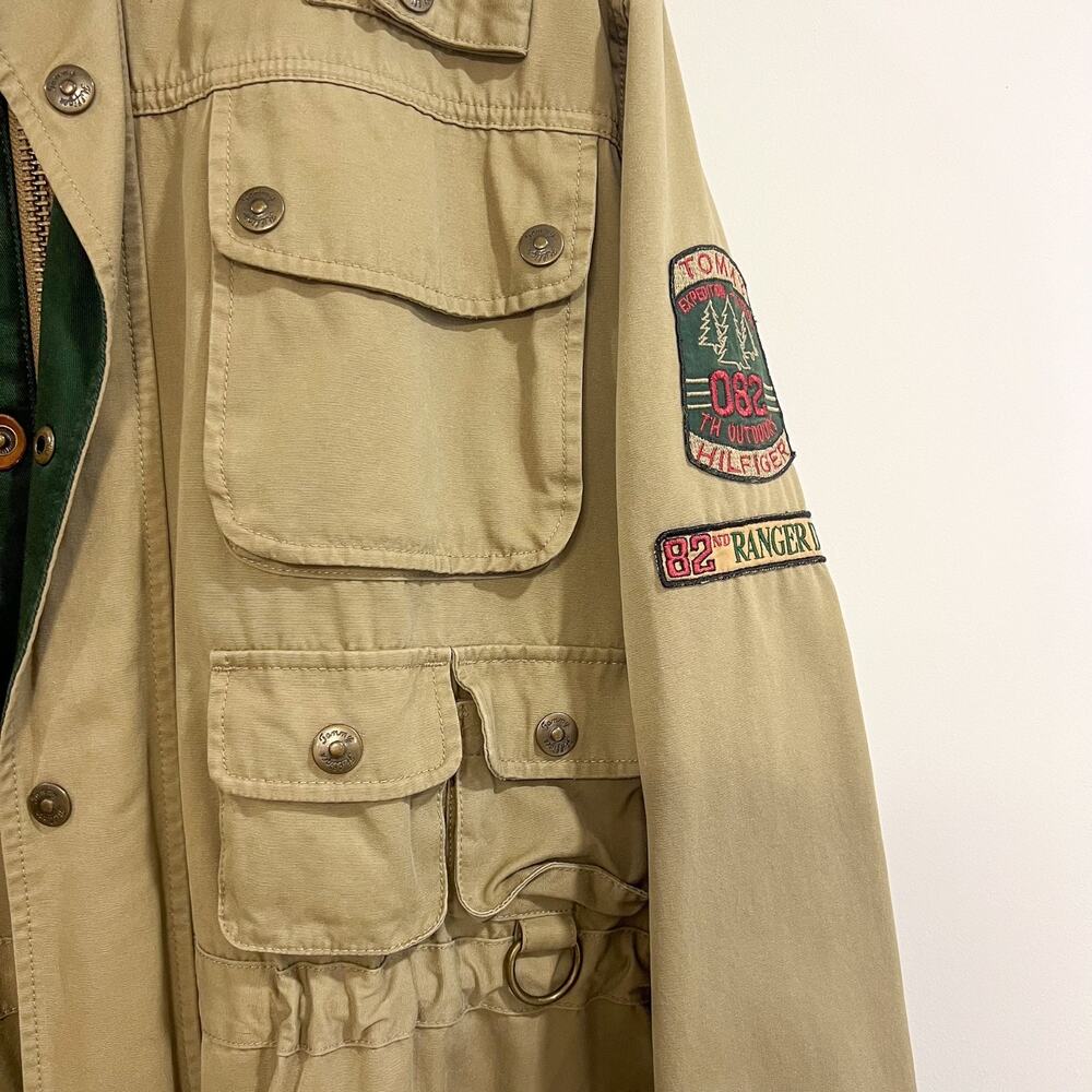 Vintage 90s Tommy Hilfiger Mens Size M Outdoor Hunting Parka Layer Jacket Khaki - Picture 5 of 16